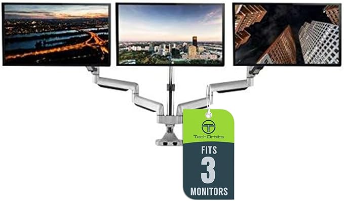 TechOrbits Universal Desk Mount for Triple Monitor - Fits Three 13-30 Monitors with Swivel & Clamp