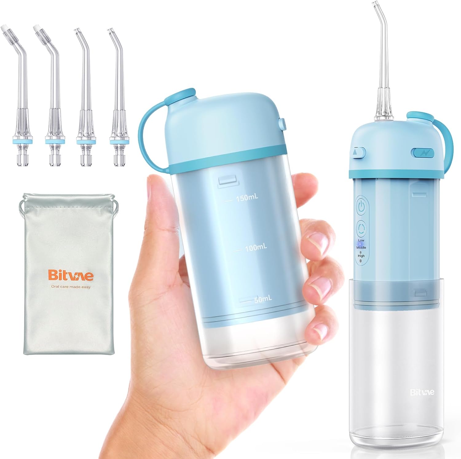 Bitvae P1 Water Flosser for Teeth, Portable Mini Water Flosser, Cordless Water Teeth Cleaner Picks with Telescopic Water Tank, Type-C Rechargeable Oral Irrigator for Travel & Home (Sky Blue)