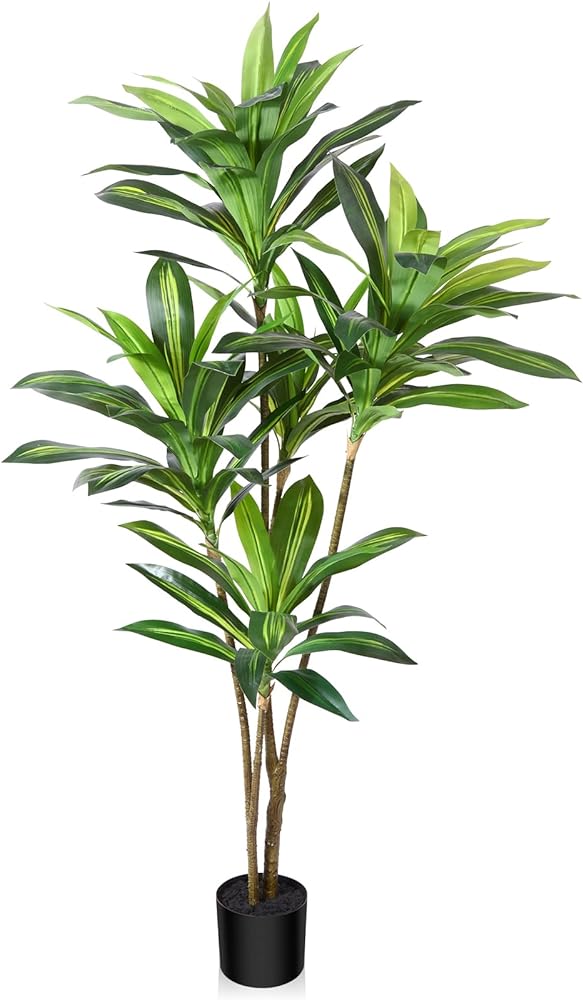 Artificial Dracaena Tree, 5FT Tall Fake Plants Artificial Dracaena Plants for Indoor, Fake Trees for Office Home Living Room Floor Patio Greening Porch Decor, Set of 1