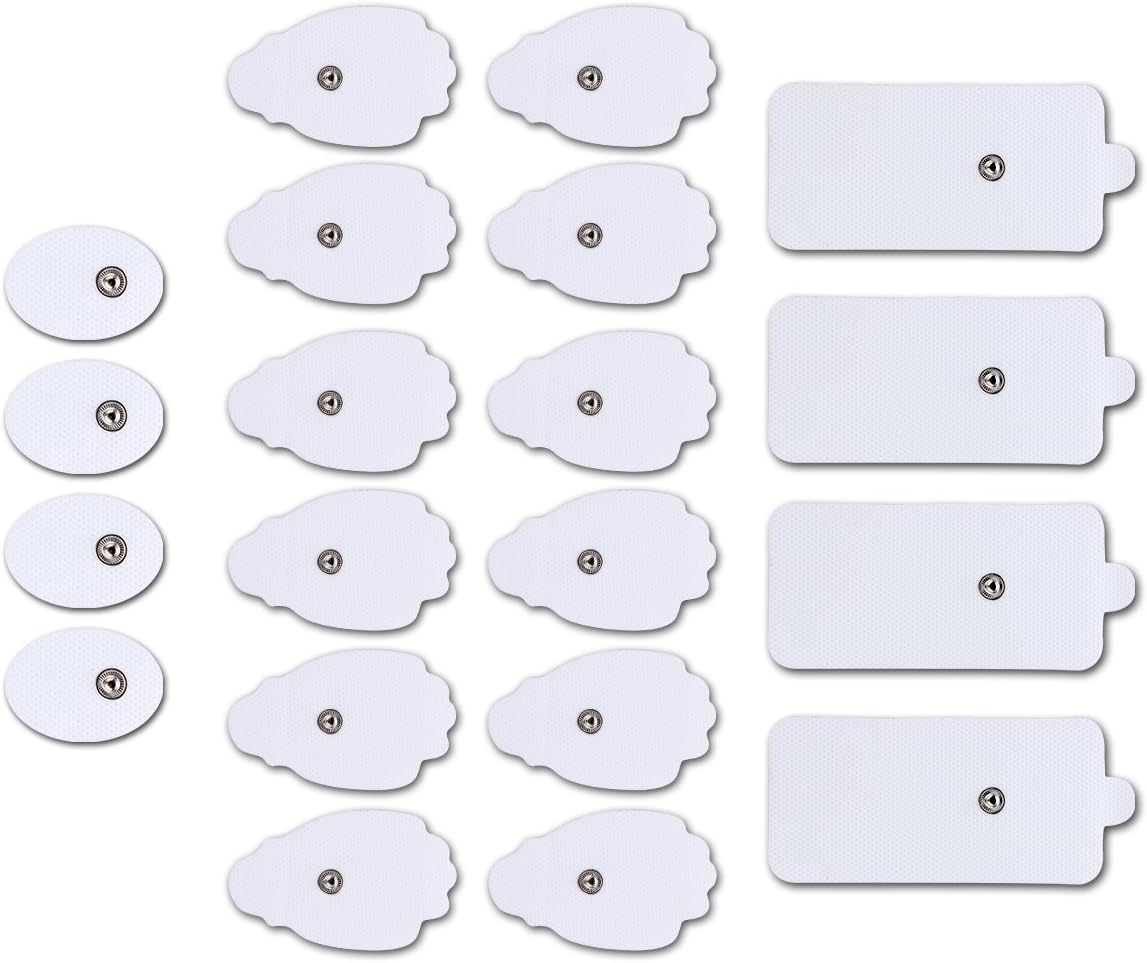 Belifu TENS Unit Electrode Pads Reusable Self-Adhesive Replacement Massage Pads Latex Free, Standard Connection Snap on 3.5mm Cable for Tens EMS Massager