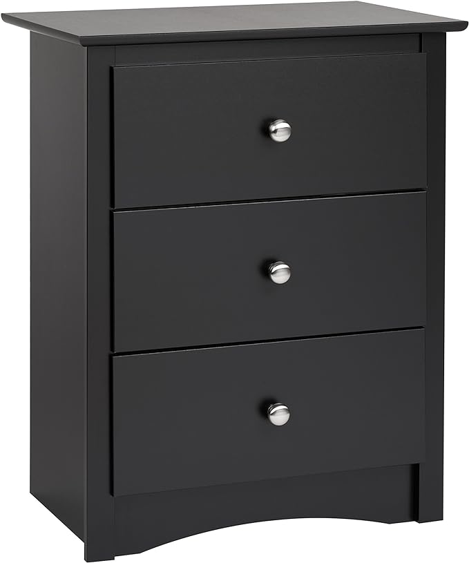 Prepac Sonoma Traditional Tall Nightstand Side Table with 3 Drawers, Functional Tall 3-Drawer Bedside Table 16" D x 23" W x 29" H, Black, BDC-2403