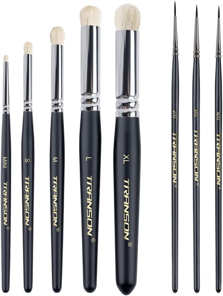 Transon 8pcs Miniature Painting Dry Brush Set with 5 Drybrushes and 3 Small Detail Brushes for Model Making and Miniature Model Painting