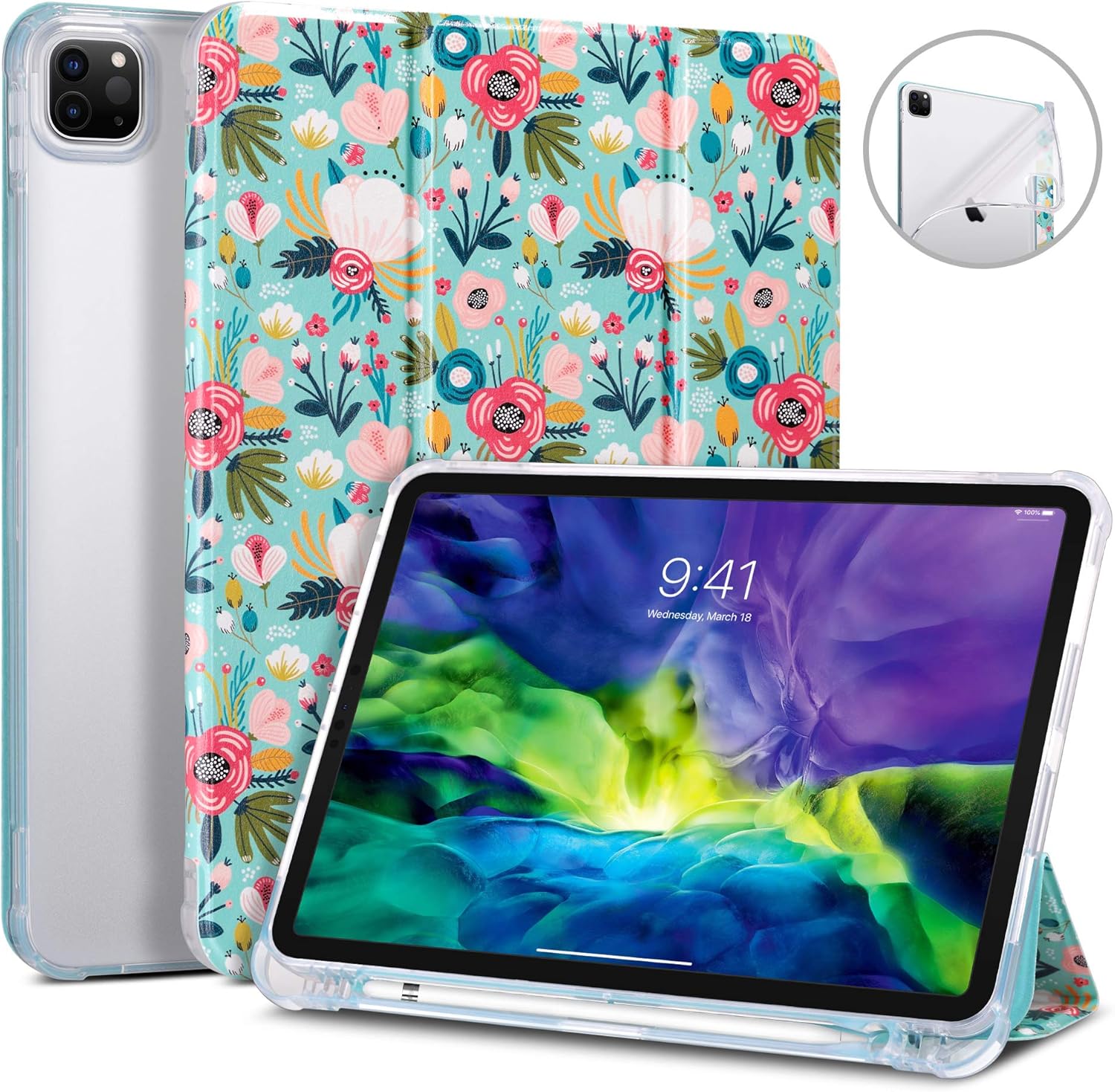 ULAK Case for iPad Pro 11 2nd Generation 2020&2018 with Pencil Holder, Slim Trifold Smart Shell with Translucent Frosted Back Auto Sleep/Wake Premium Shockproof Cover for iPad Pro 11 inch, Mint