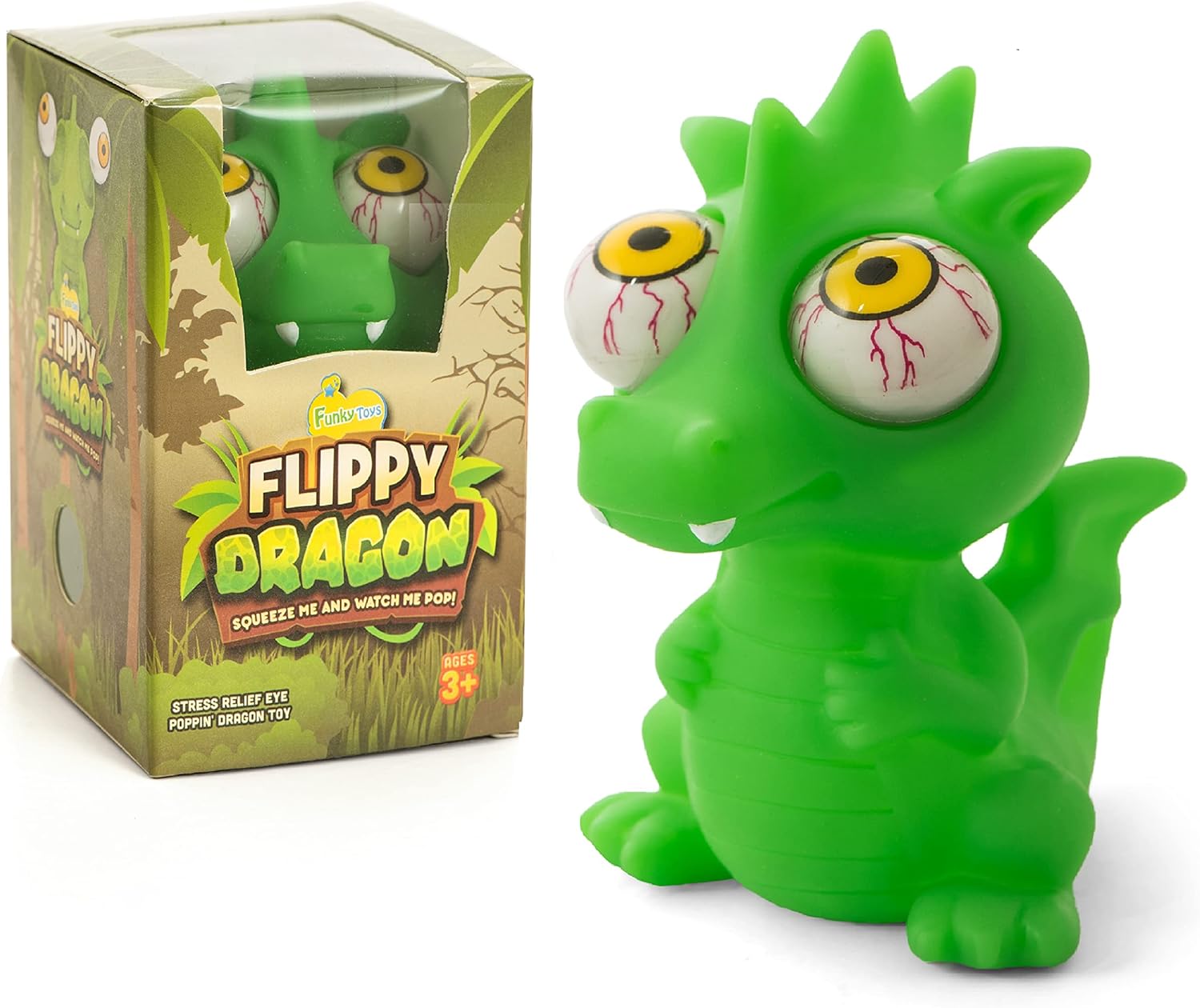 Flippy Dragon Eye Popping Large Green Squishy - Funny Sensory Fidget - Squeeze Toy for Stress Reduction - Perfect Dinosaur Gift for Boys and Girls - Great for Kids with Autism or ADHD