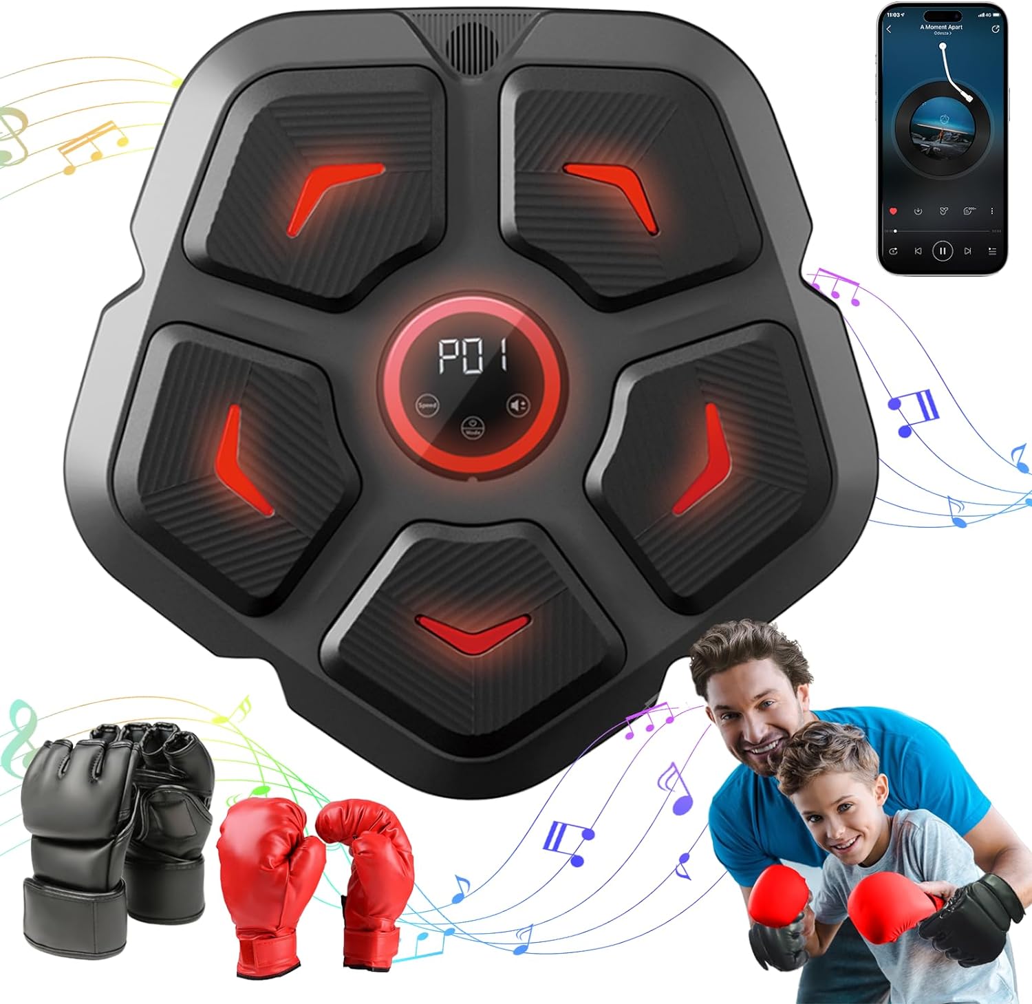 Music Boxing Machine, Electronic Boxing Machine Wall Mounted Music Smart Boxing Target Workout Machine Home Boxing Training Equipment with Boxing Gloves Smart Boxing Game for Adults Kids