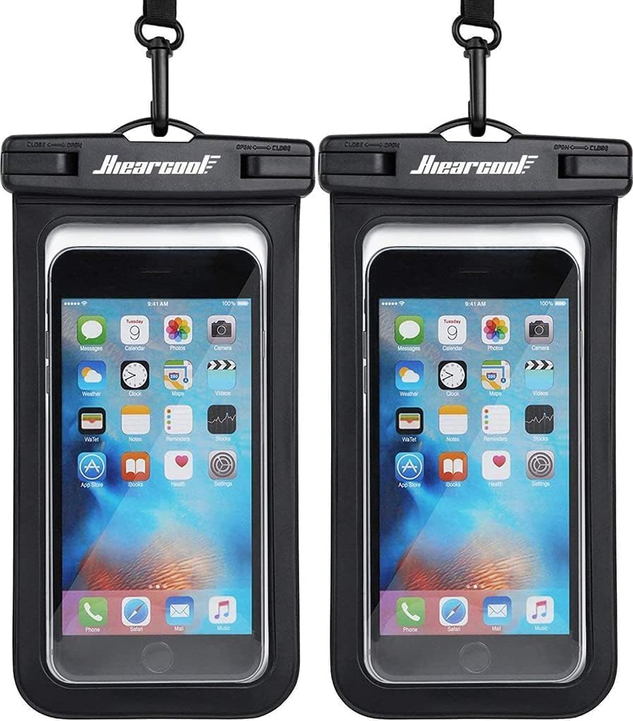 Hiearcool Waterproof Phone Pouch, Universal Case Compatible for iPhone 15 14 13 12 Pro Max Plus Up to 8.3, IPX8 Beach Travel Essentials-Black-2 Pack