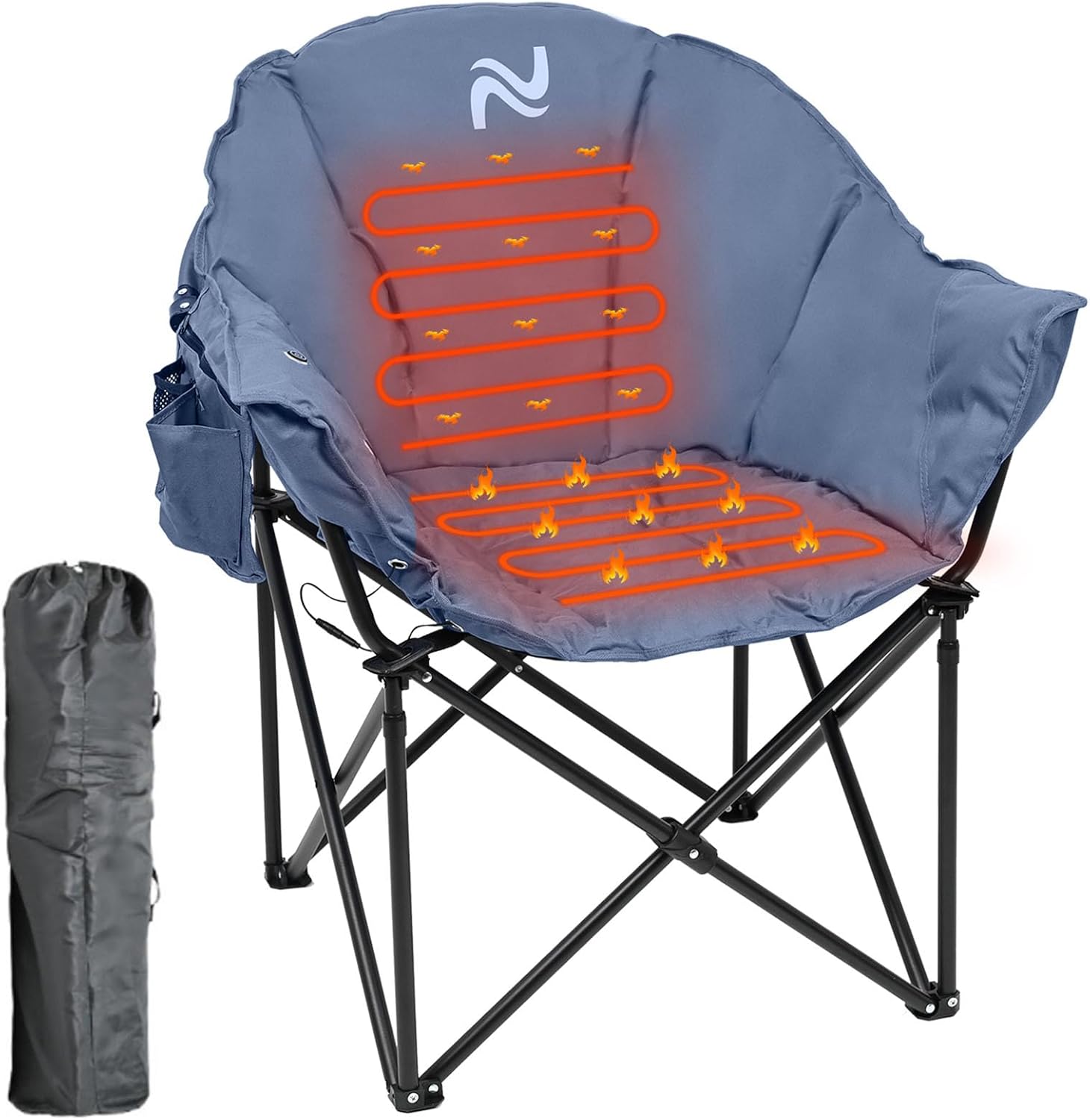 LILYPELLE Oversized Heated Camping Chair, Patio Lounge Chairs with 3 Heat Levels, Portable Folding Heated Chair Round Moon Saucer Folding Lawn Chair Outdoor Chair for Camping, Lounge Patio