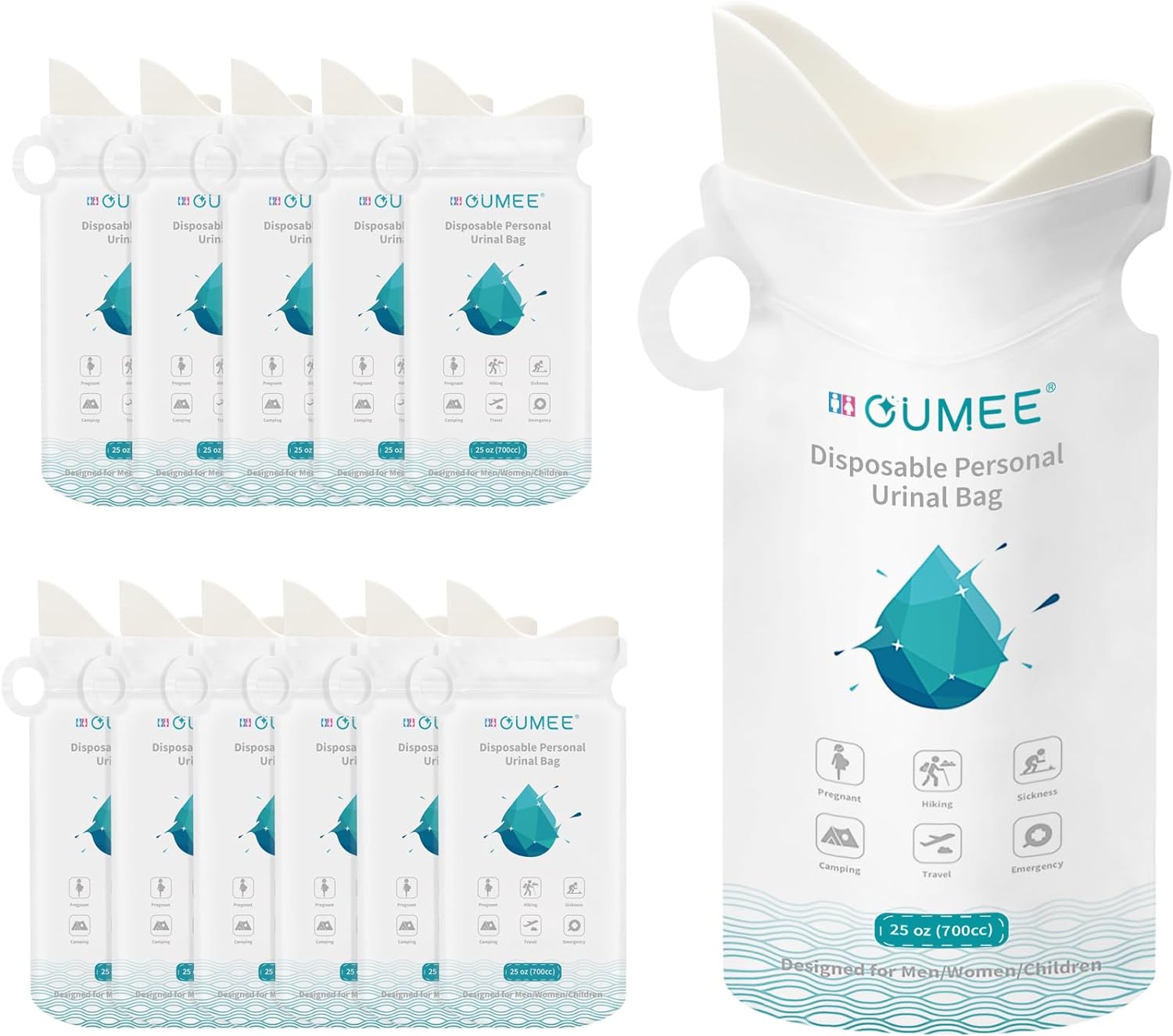 OUMEE 8/12/20/23/28 Pcs Emergency Disposable Urinal Bags, 700ML Camping Pee Bags Unisex Urine Bag Vomit Bag for Travel Traffic Jam Portable Toilet Bag for Men Women