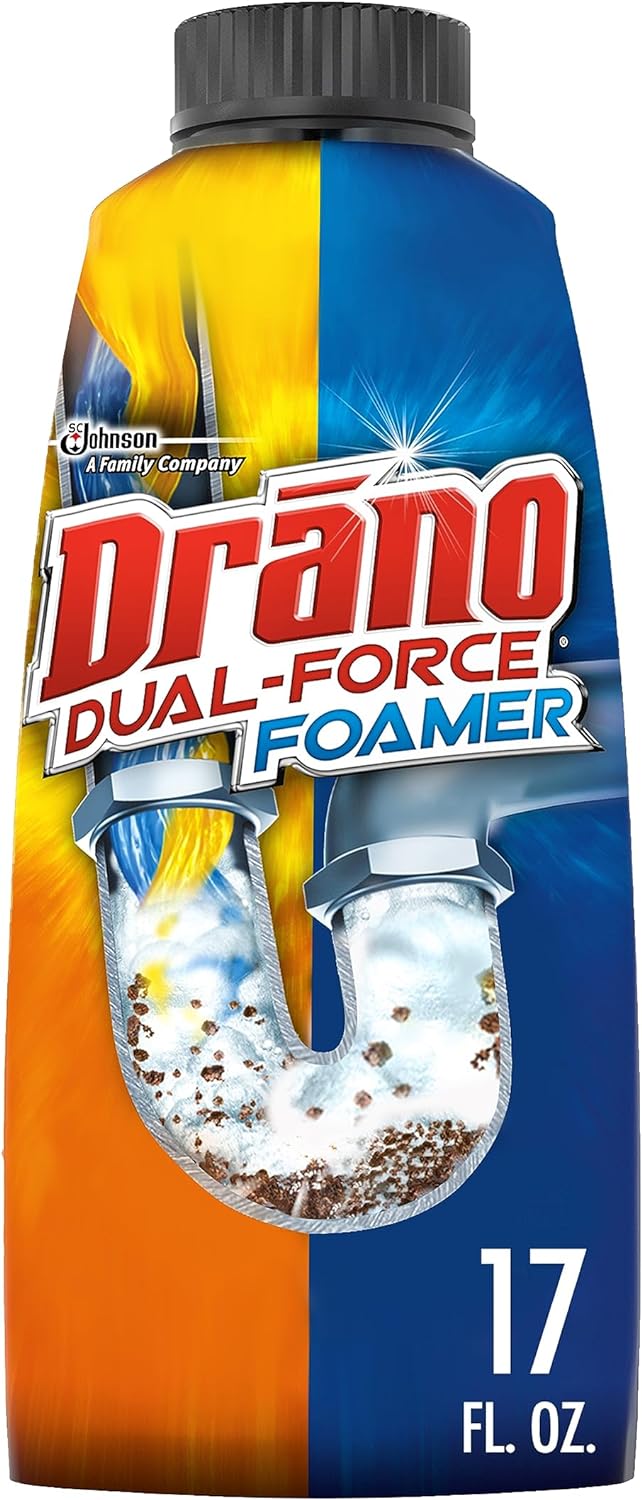 Drano Dual-Force Foamer Drain Clog Remover and Cleaner for Shower or Sink Drains, Unclogs and Removes Sources of Odor, 17 Fl Oz