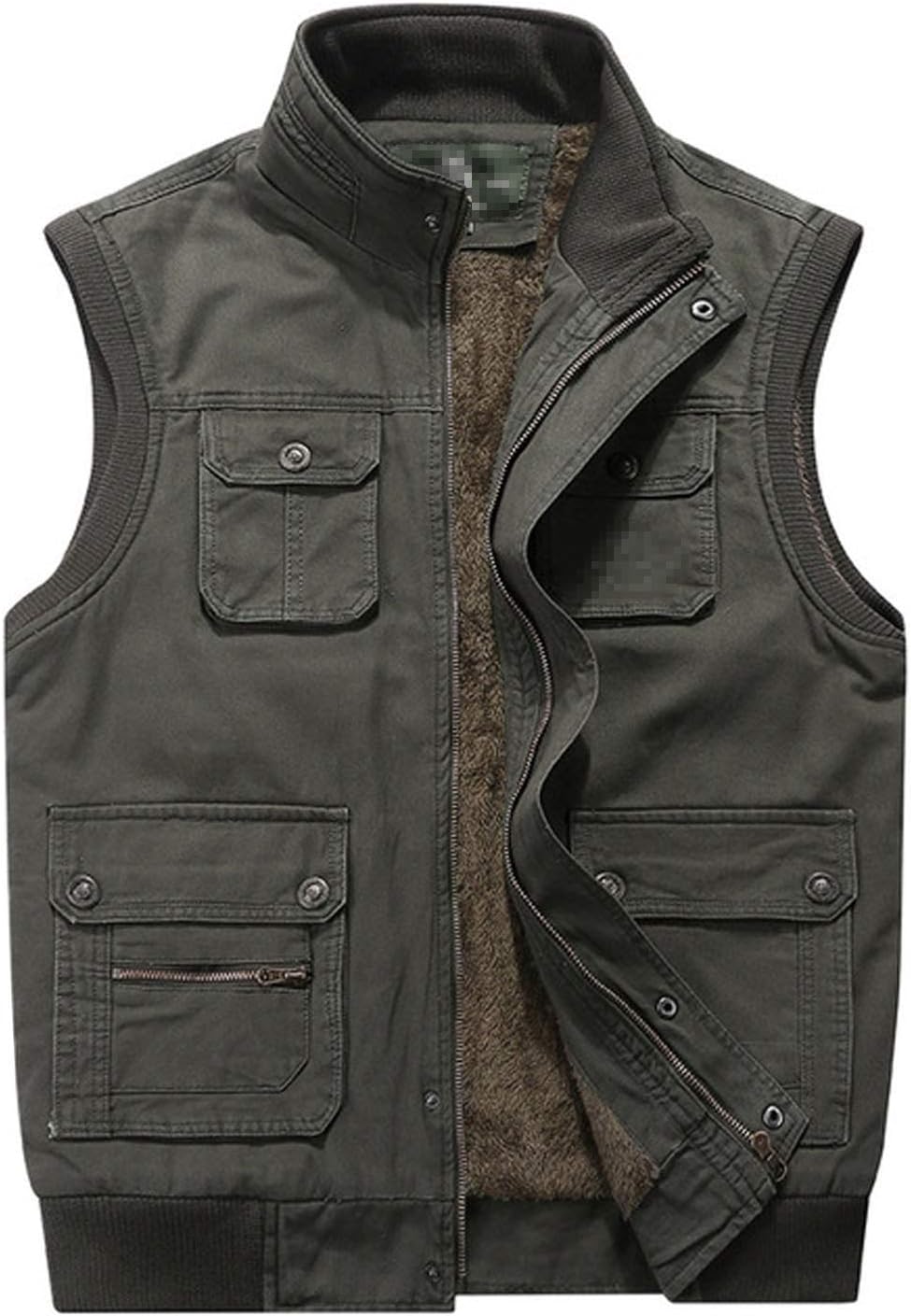 Flygo Men' Warm Fleece Padded Full Zip Up Multi-Pocket Outdoor Lightweight Vest