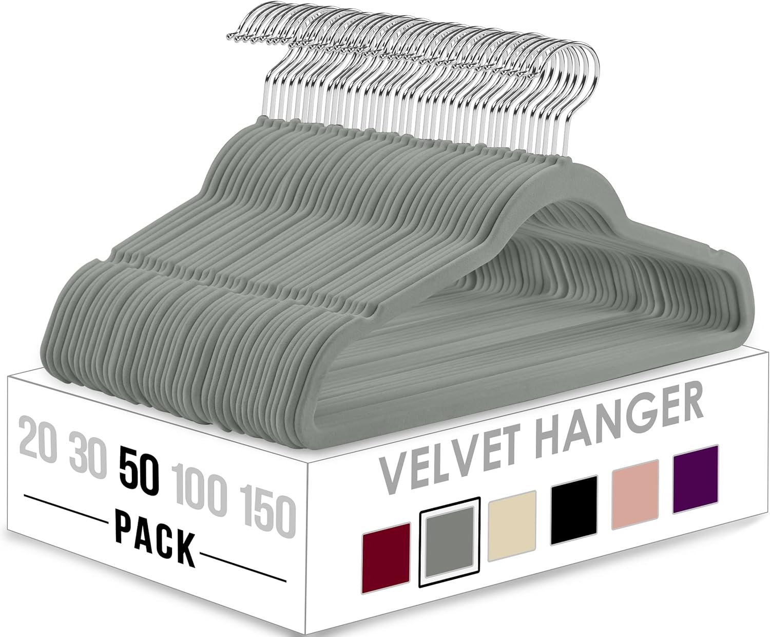 Utopia Home Velvet Hangers 50 Pack - Non-Slip Clothes Hangers - Grey Hangers - Suit Hangers with 360 Degree Rotatable Hook - Heavy Duty Coat Hangers - Pants Hangers