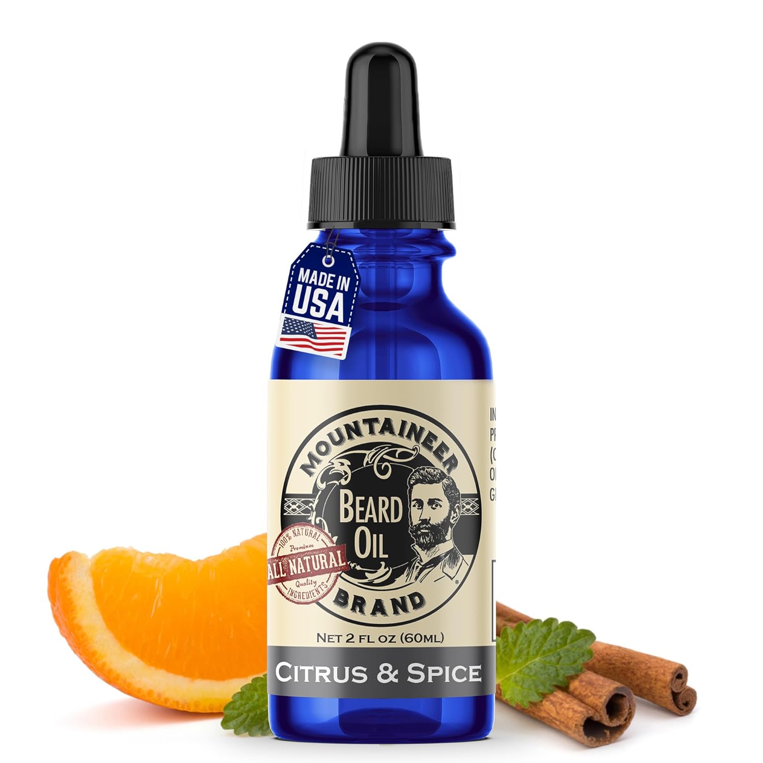 Mountaineer Brand Beard Oil - WV Citrus & Spice Scent - 100% Natural Conditioner and Softener For Men - Hydrates and Moisturizes for Beard Growth - Treats Dry Itchy Beards - 2oz