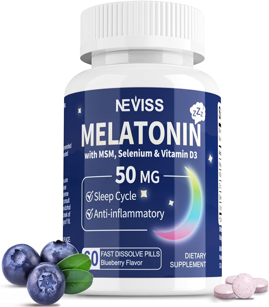 Sugar-Free Melatonin 50 mg for Adults - Fast Dissolve & Chewable Extra Strength Melatonin with MSM, Selenium & Vitamin D3, for Relaxation, Health Rest Cycle, Deep Zzzs, Immune Support, 60 Servings