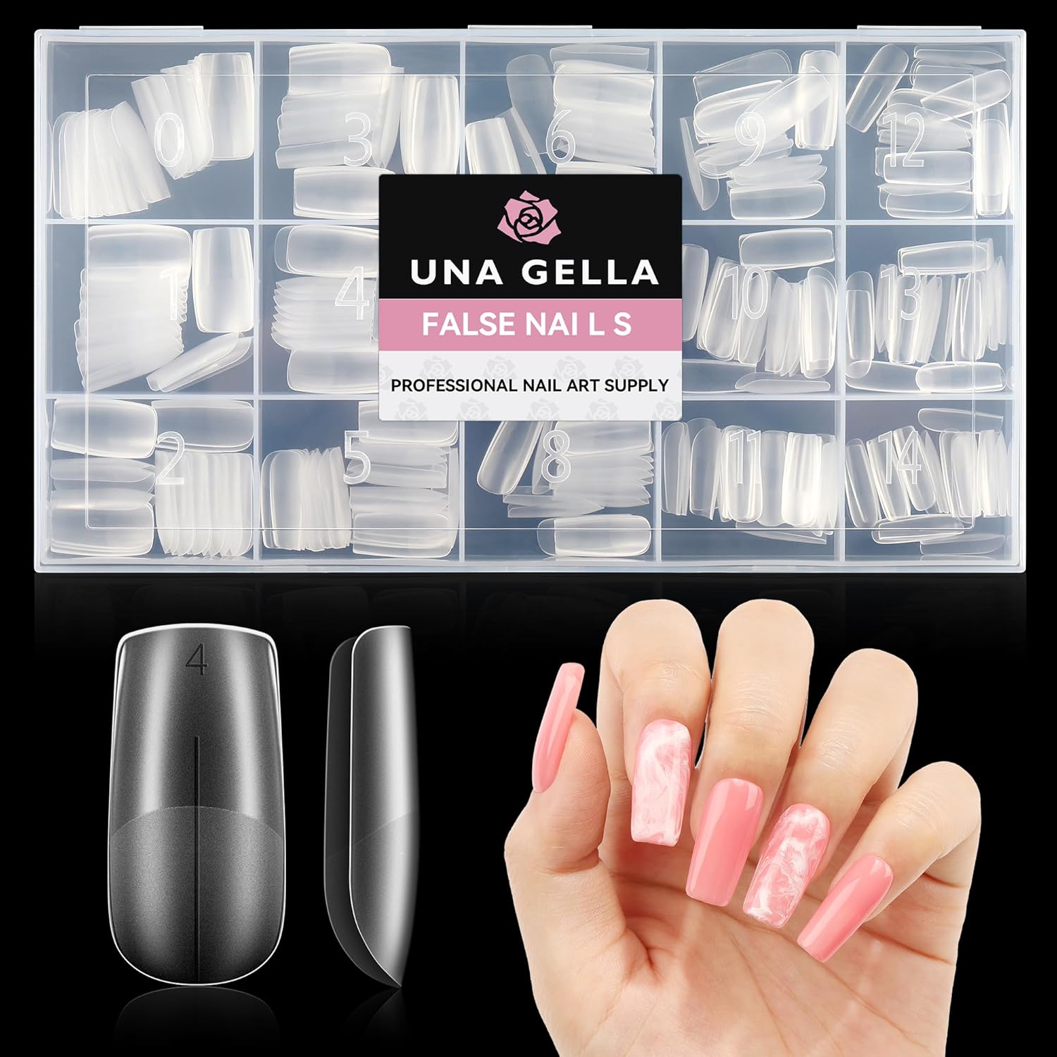 UNA GELLA Square Gel Nail Tips 312Pcs Matte Full Cover False Nail Tips 15Sizes Square Gel Tips Fake Nails For Nail Extension Nail Art, DIY Salon Gelly Tips