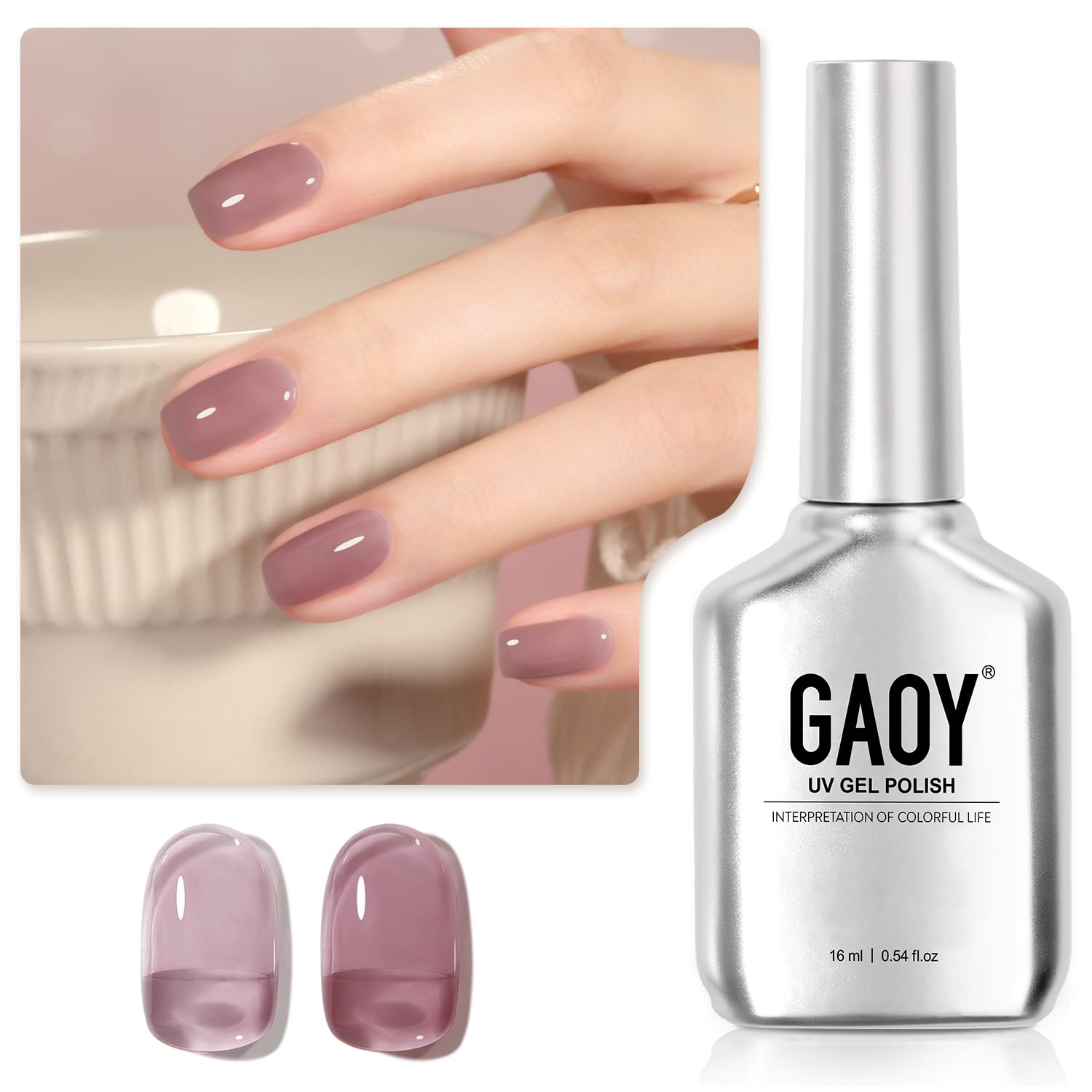 GAOY Jelly Nude Gel Nail Polish, 16ml Sheer Neutral Translucent Soak Off Gel Polish, UV Light Cure for Nail Art DIY, 1723 Mauve Chiffon