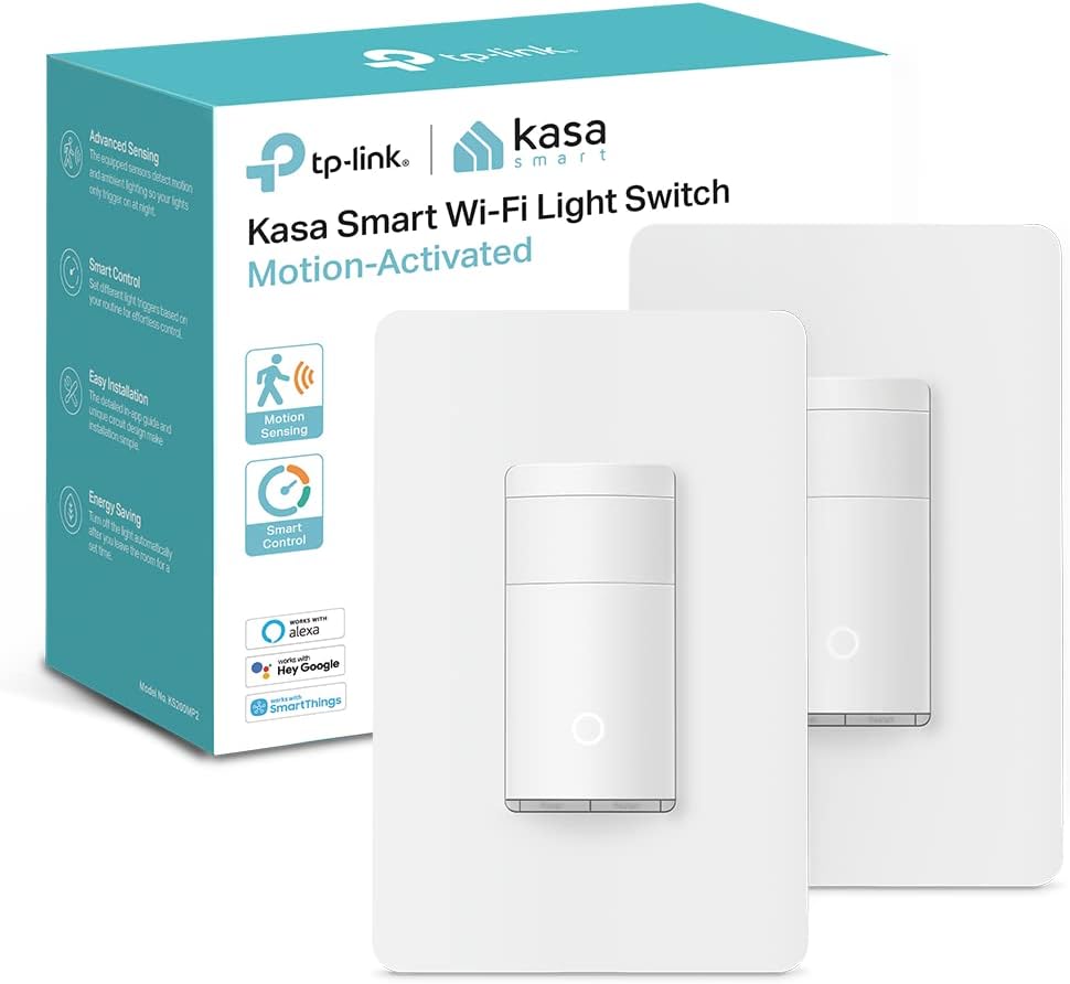 Kasa Smart Motion Sensor Switch, Single Pole, Needs Neutral Wire, 2.4GHz Wi-Fi Light Switch, Works with Alexa & Google Assistant, UL Certified, No Hub Required(KS200MP2),White,2-Pack