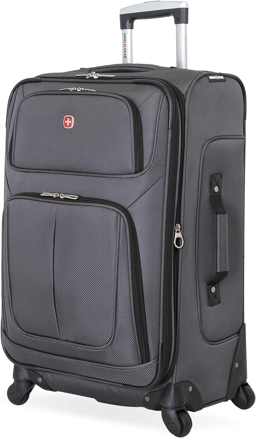 SwissGear Sion Softside Expandable Roller Luggage, Dark Grey, Checked-Medium 25-Inch