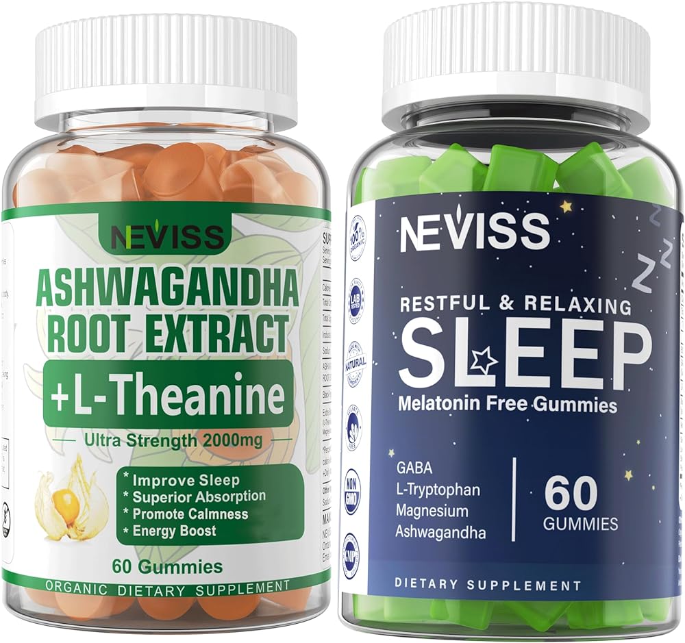 NEVISS Melatonin Free Sleep Gummies + Ashwagandha Gummies 2000mg