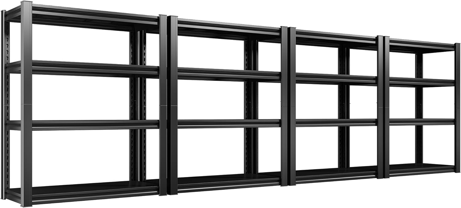 Raybee Garage Shelving Heavy Duty Metal Shelving 40 W Wide Garage Storage Shevles Adjustable 4 Tier Heavy Duty Shelving, Black Metal Shelves for Storage, Heavy Duty Shelf 4 Pack