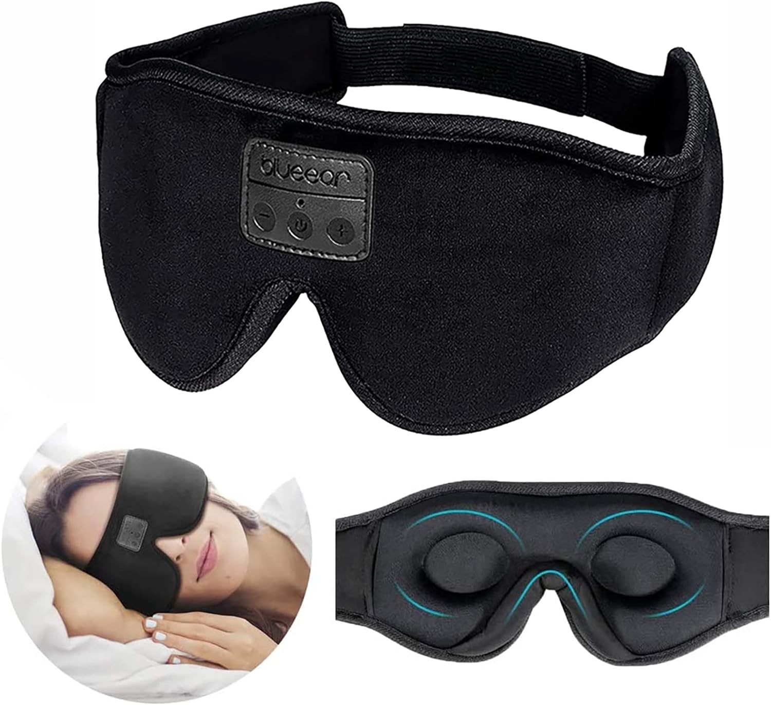 Sleep Headphones Eyemask, Bluetooth 3D Sleep Eye Mask 2 in 1, 100% Blackout Adjustable Eyeshade with Ultra-Thin Stereo Speaker, Noise Cancelling Music Headsets for Sleep Travel Relaxation, Meditation