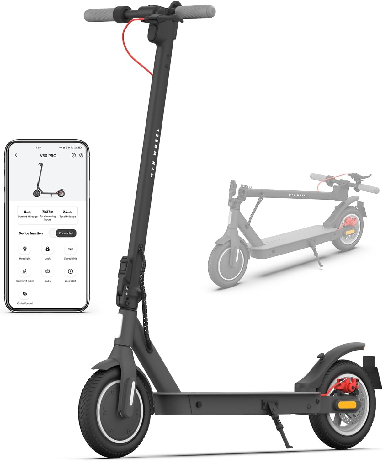 5TH WHEEL Electric Scooter with Turn Signals, 10 Solid Tires, 19.9 Miles Range & 18 mph, 350W Motor, Foldable Electric Scooter for Adults