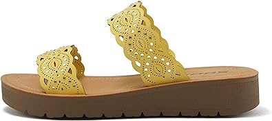 Soda VIENNA - Fun &amp; vibrant platform slip on sandal with ridged bottom &amp; beautifully scalloped straps with iridescent beading detail. Perfect summer beach shoes!