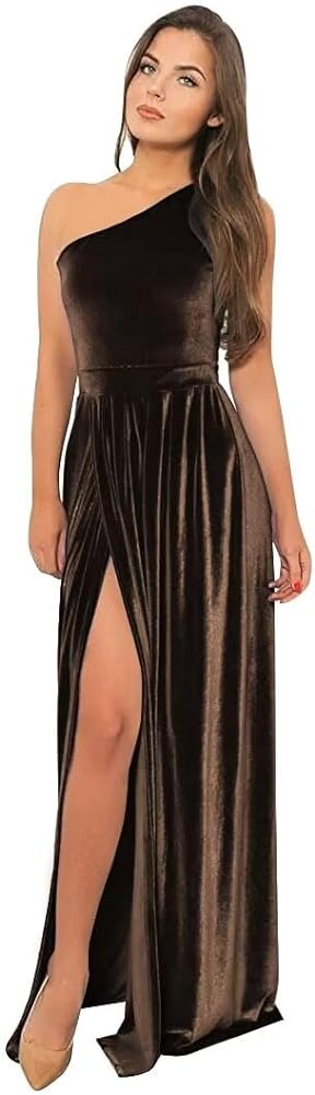 Velvet Bridesmaid Dresses Long One Shoulder Prom Dresses Maxi Party Dress for Women with Slit