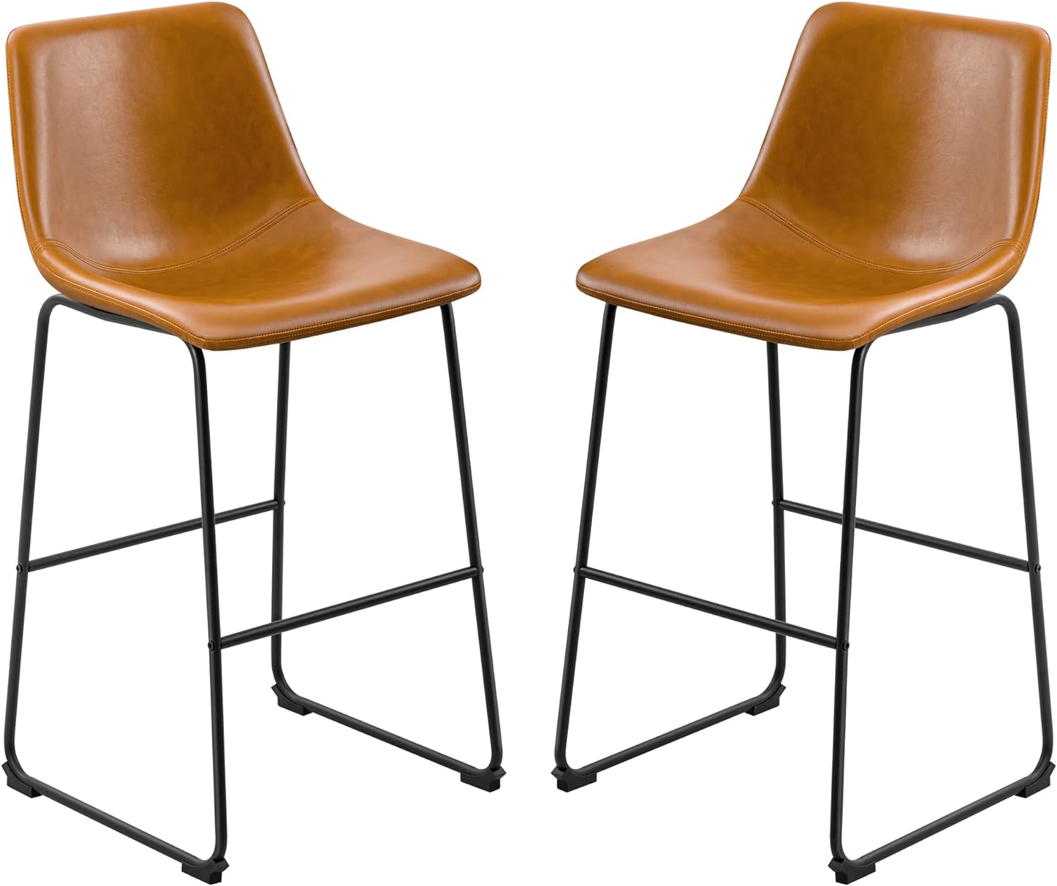 Furmax Bar Stools 29 Inches Bar Height Stools Set of 2, Dining Chairs, PU Leather Bar Chairs with Back, Modern Industrial Armless Stools for Kitchen Island, Bar, Pub (Brown)