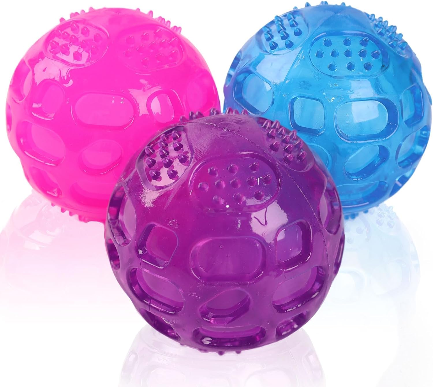 3'' Squeaky Dog Toy Balls for Lagre Medium Breed, Indestructible Dog Balls for Playing, Fetching & Retrieving, Durable Aggressive Chewers, 3 PCS Red+Purple+Blue