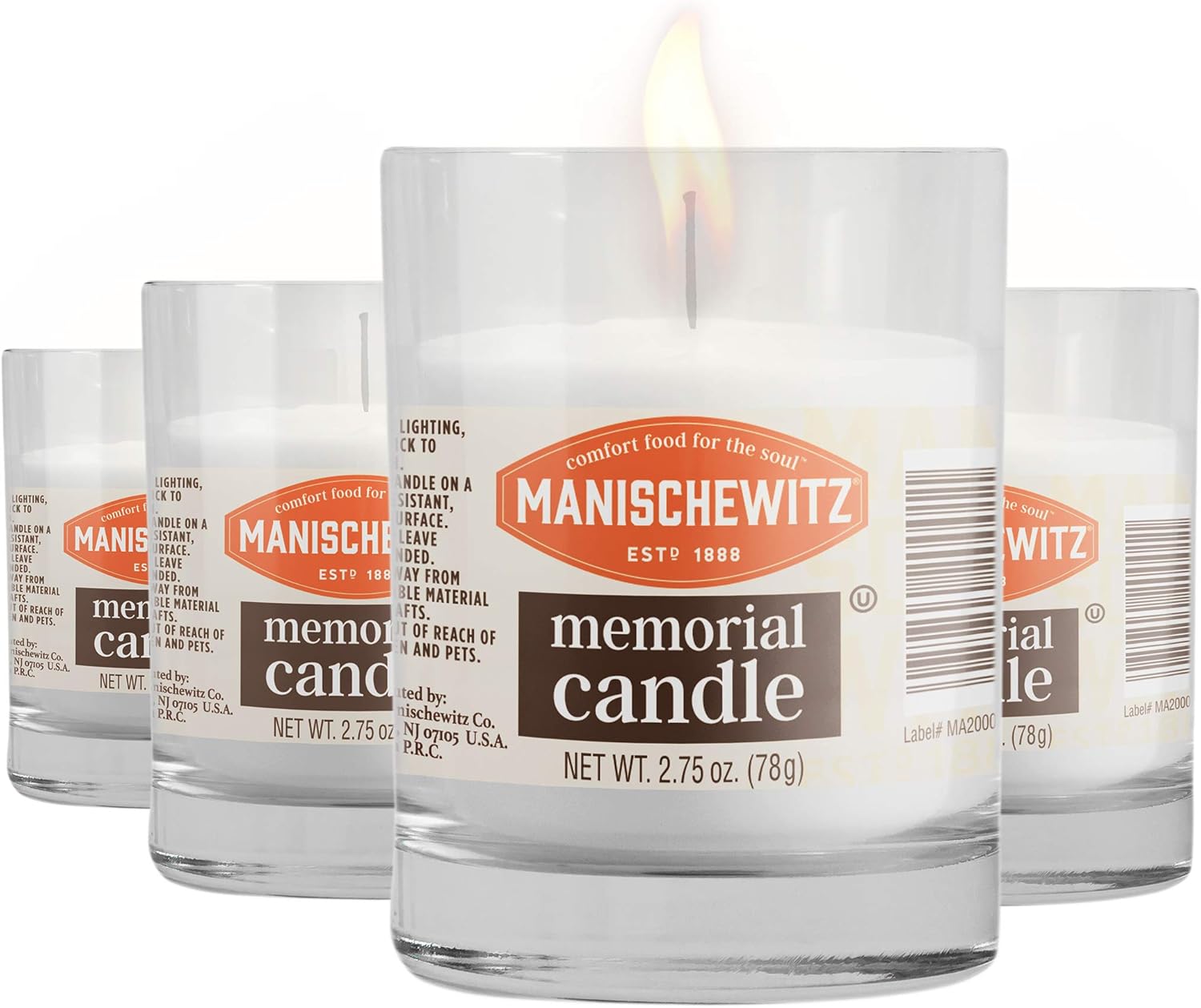 Manischewitz 24 Hour Candles, 1 Day Glass Yahrzeit Memorial Candles (4 Pack) | Burns Approximately 26 Hours, Good for Yizkor and Yom Kippur Holidays, Ner Neshama in Glass Tumbler