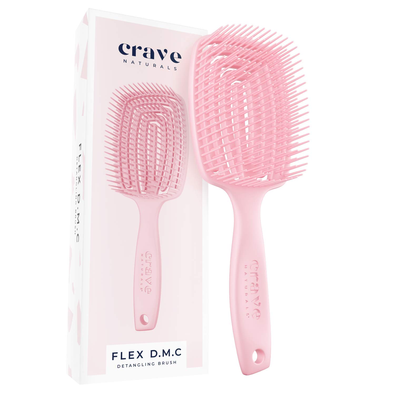 Crave Naturals FLEX DMC Detangling Brush for Thick & Curly Hair - Crave Naturals Glide Thru Detangling Brush - Crave Brush - Flexible Detangler Hairbrush Square Paddle - PINK