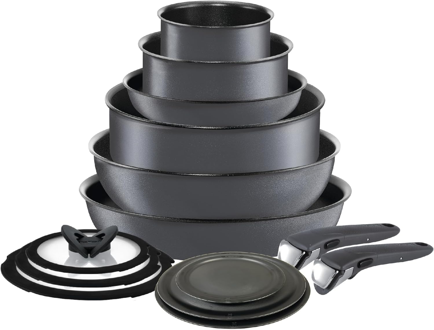 T-fal Ingenio Expertise Non Stick Cookware Set 14 Piece, Induction, Oven Broiler Safe 500F, Detachable/ Removable Handle, Kitchen, Cookware, Pots and Pans, RV, Camping, Fry Pans, Dishwasher Safe, Gray