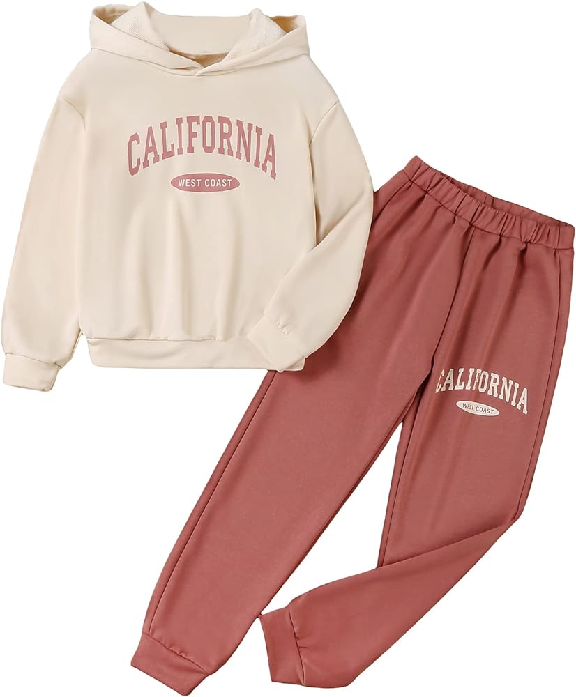 SOLY HUX Girl's Letter Print Drop Shoulder Hoodie Sweatshirt and Jogger Sweatpants 2 Piece Outfit