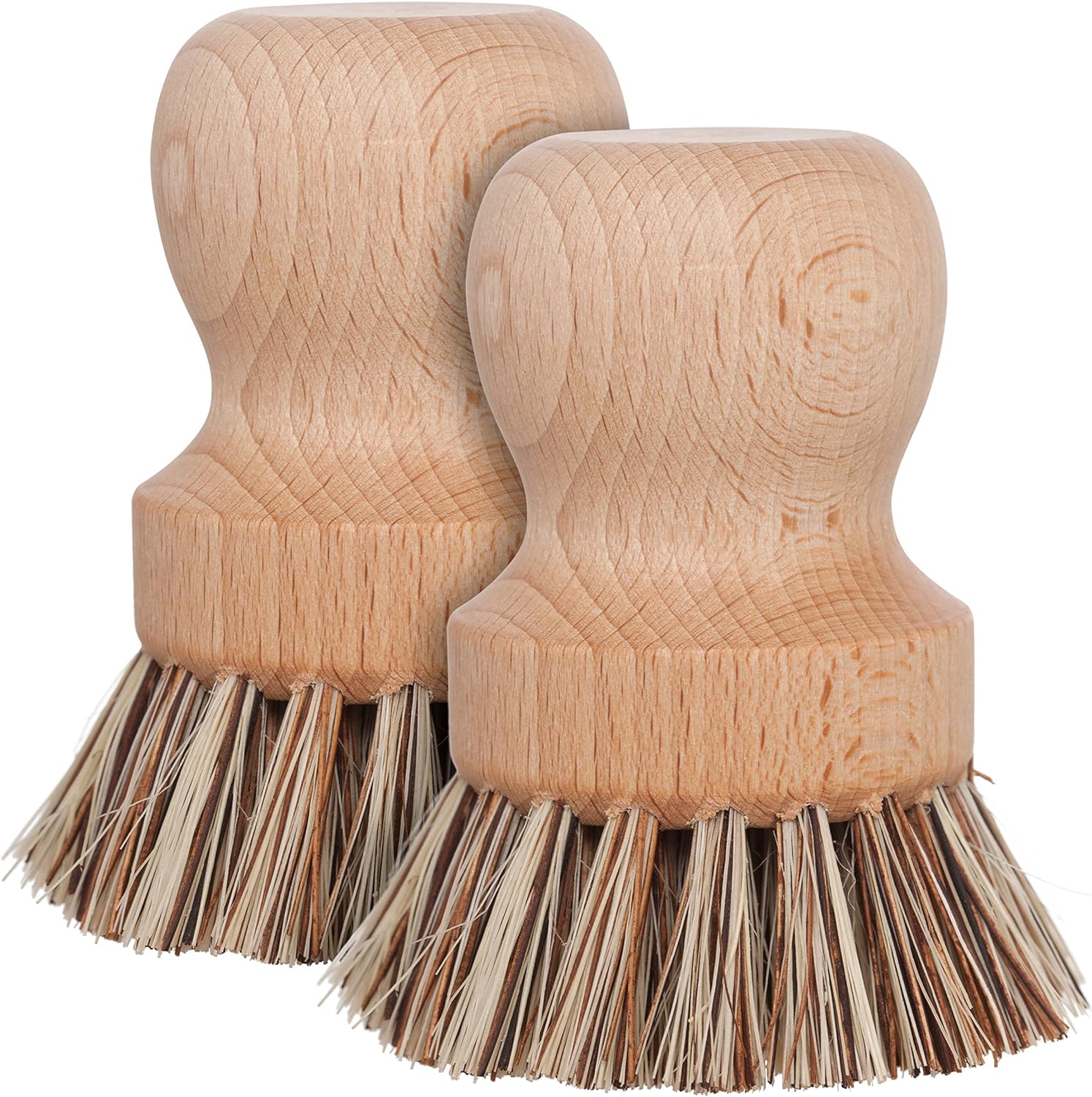 Redecker Natural Fiber Bristle Pot Brush, Untreated Beechwood Handle, Heat-Resistant Union Fiber Head for Cleaning Pots, Pans and More, 2-1/2 inch Diameter, Set of 2, Made in Germany