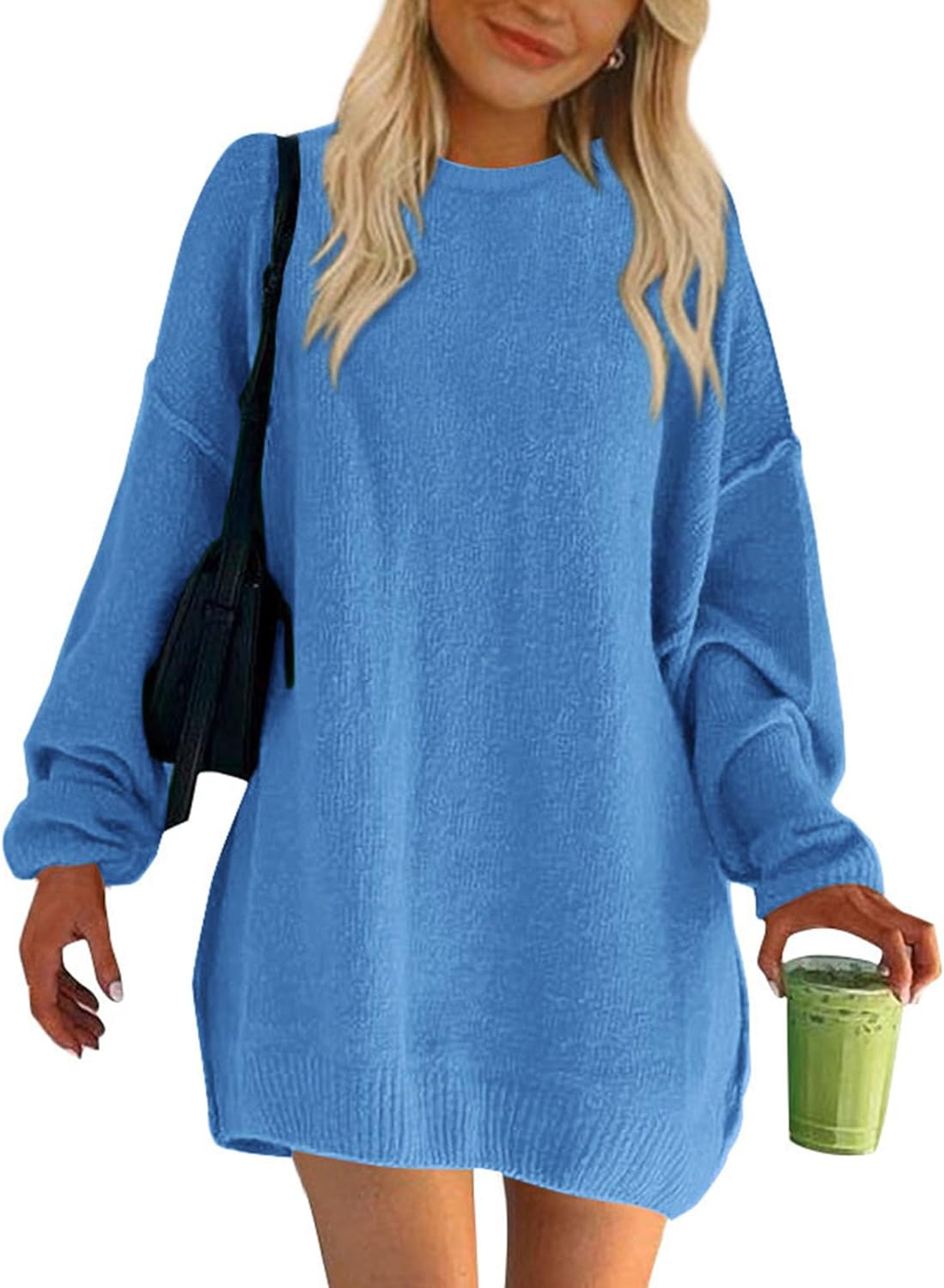 BTFBM 2024 Womens Sweaters Casual Crewneck Long Sleeve Oversized Sweater Dress Fall Winter Loose Slouchy Soft Pullover