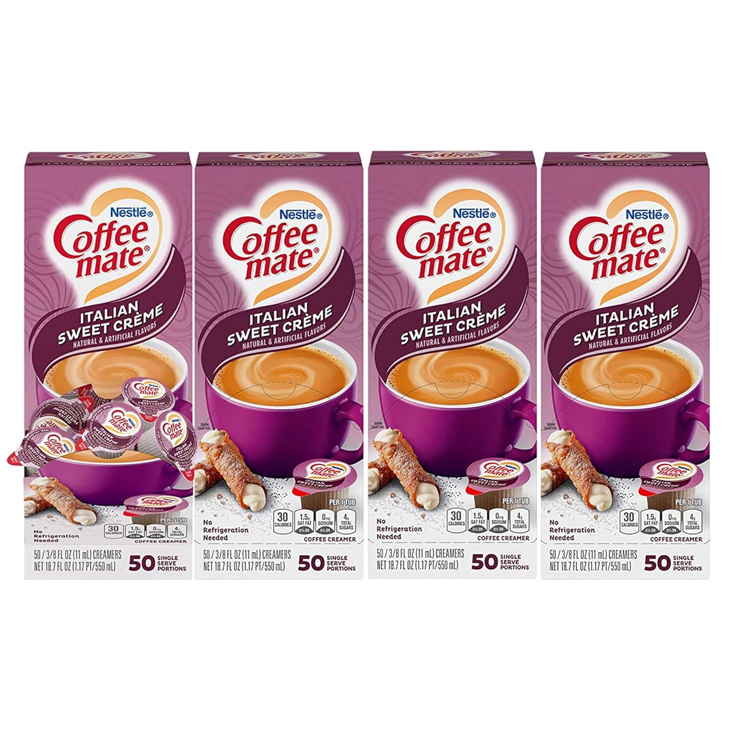 Nestle Coffee mate Coffee Creamer, Italian Sweet Creme, Liquid Creamer Singles, Non Dairy, No Refrigeration, Box of 50 Singles (Pack of 4)