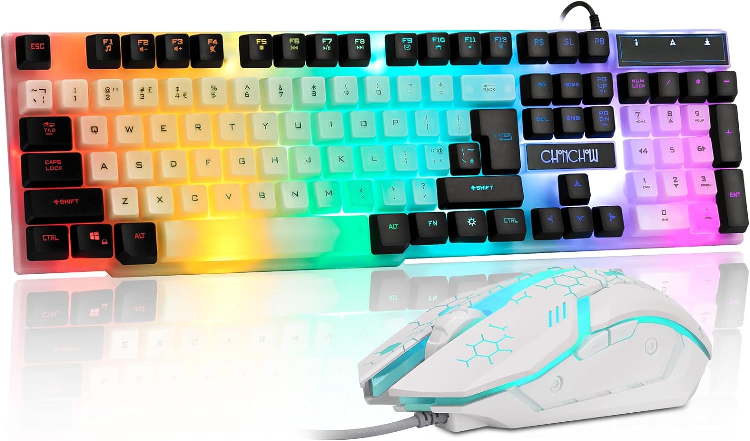 RGB Gaming Keyboard and Mouse Combo-CHONCHOW LED Backlit Wired Keyboard DPI3600 USB Mice with Mechanical Feeling Keys Rainbow Breathing Emitting Character Compatible with PS4, X Box,PC,Laptop