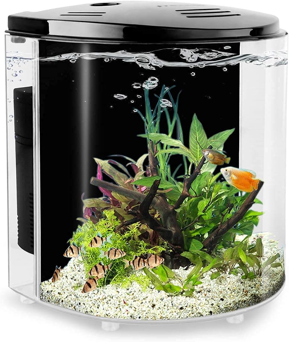 1.2 Gallon Betta Aquarium Starter Kits Fish Tank with LED Light and Filter Pump Black (320black)