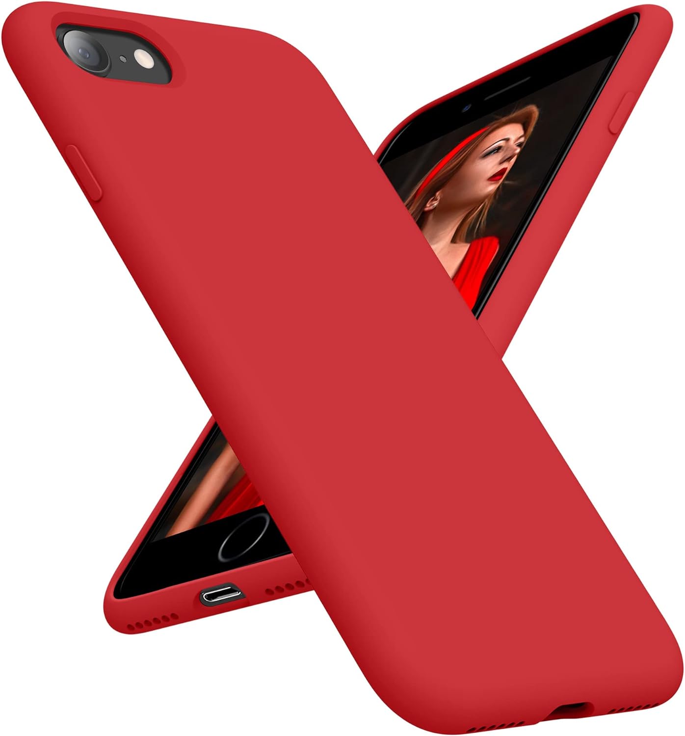 OTOFLY Compatible with iPhone SE Case,iPhone 8 Case,Ultra Slim Fit Phone Cases Liquid Silicone Cover with Full Body Soft Bumper Protection Anti-Scratch Shockproof Case 4.7 inch (Red)