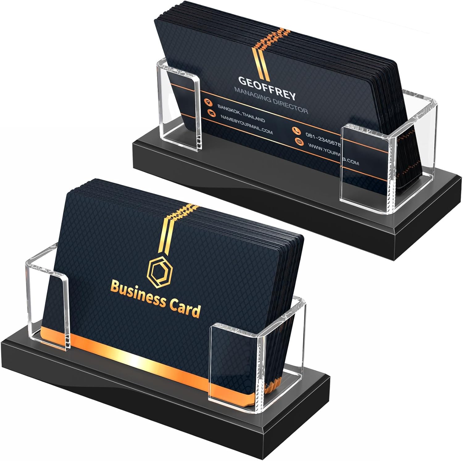 NIUBEE Acrylic Business Card Holder: Clear Plastic Business Cards Display Stand for Desk - Gift Card Organizer for Office 2 Pieces