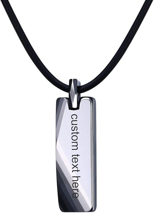 MEALGUET Personalized Tungsten Bar Pendant,Men' Polished Engravable Name Initial Bar Pendant Necklace