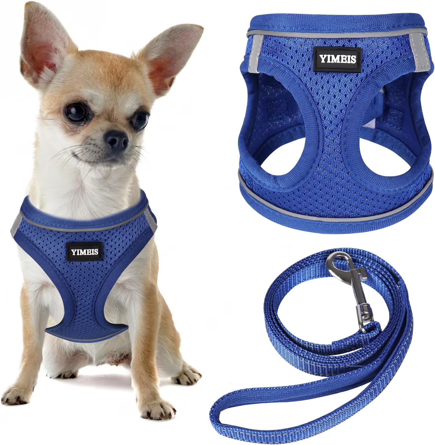 YIMEIS Dog Harness and Leash Set, No Pull Soft Mesh Pet Harness, Reflective Adjustable Puppy Vest for Small Medium Large Dogs, Cats (Royal Blue, Small (Pack of 1)