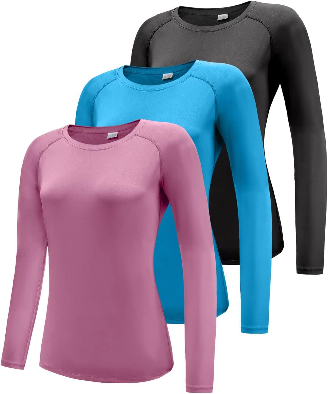 Women' 3 Pack Long Sleeve Workout Running Shirts, UPF 50+ Sun Protection Shirts, Athletic Exercise Gym Yoga T-Shirts Tops