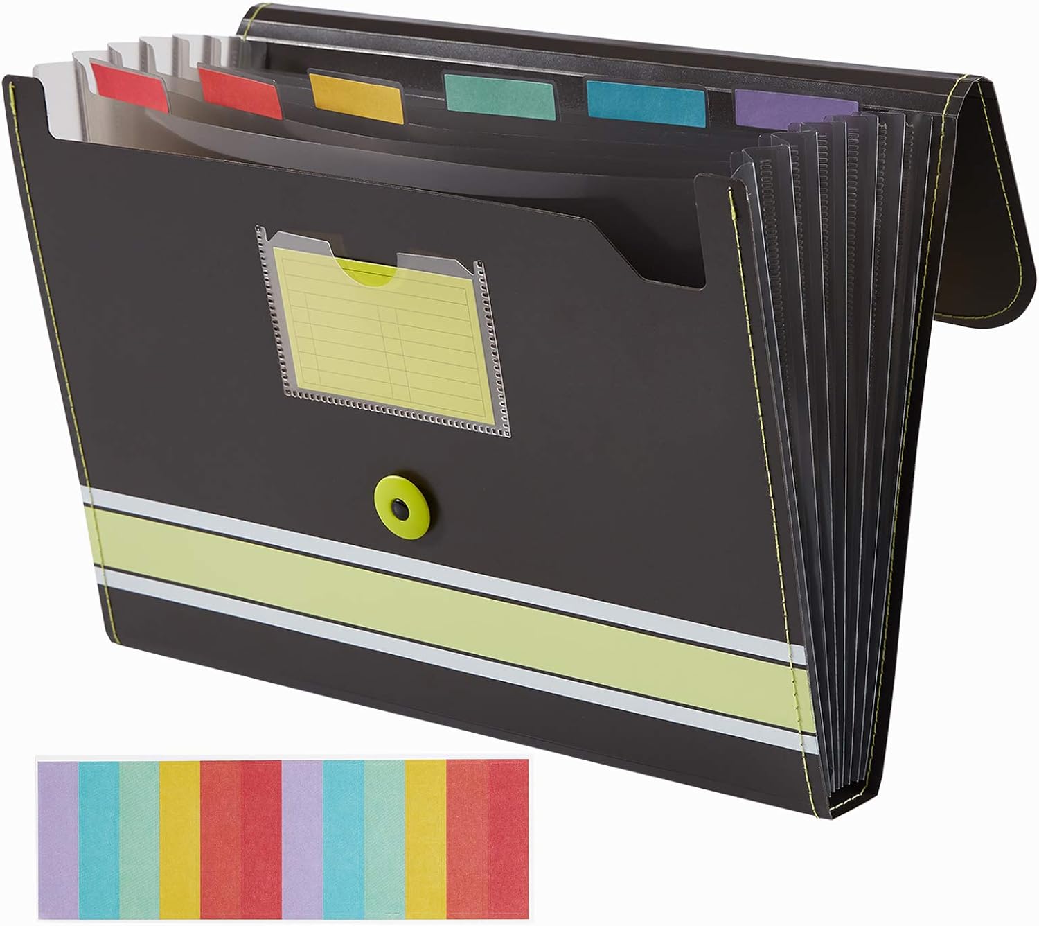 Sooez Expanding File Folder Organizer with Sticky Labels, Lime Green, 13.9 x 9.4 x 1.2