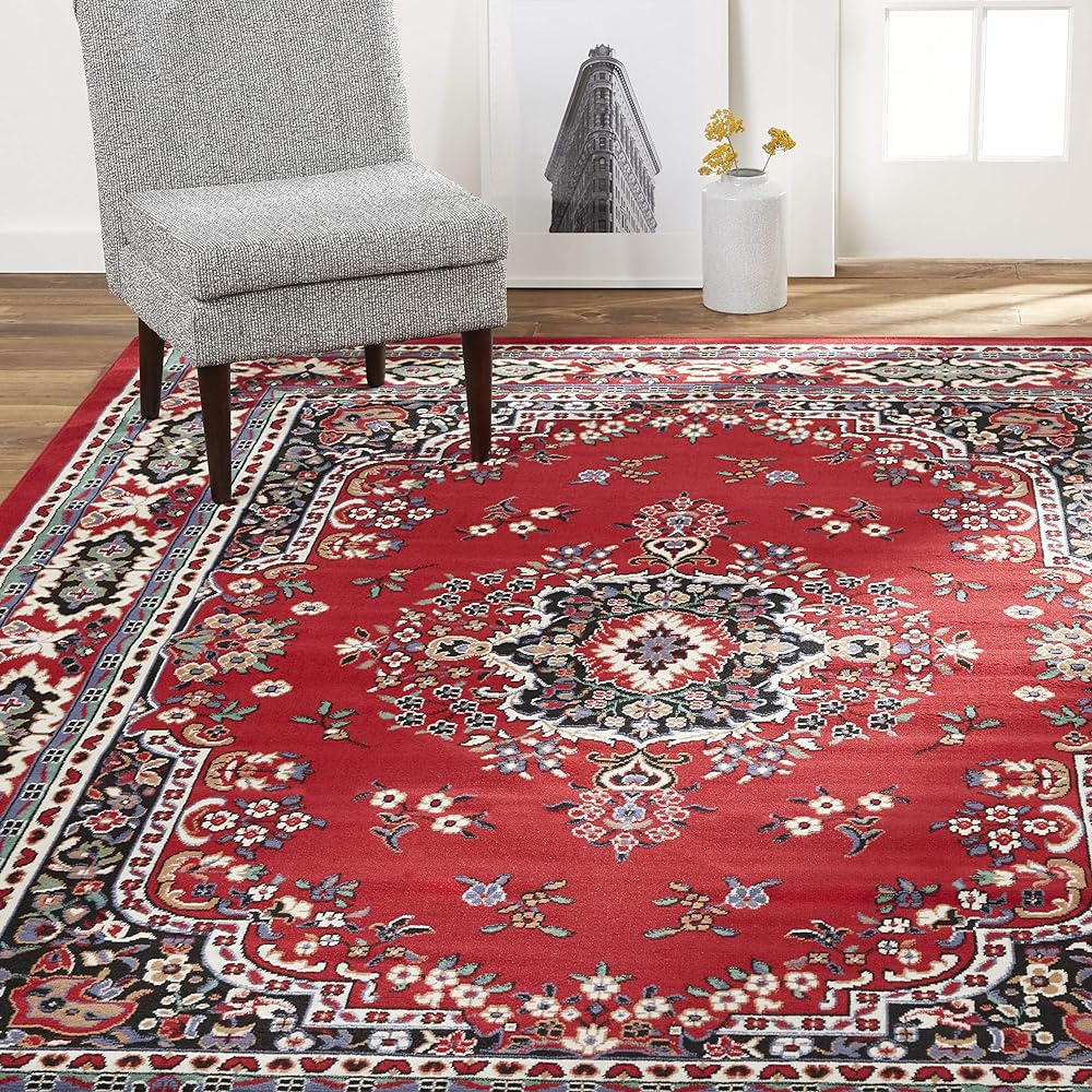 Home Dynamix Premium Sakarya Traditional Medallion Border Area Rug, Claret, 7&#39;8&#34;x10&#39;7&#34; Rectangle