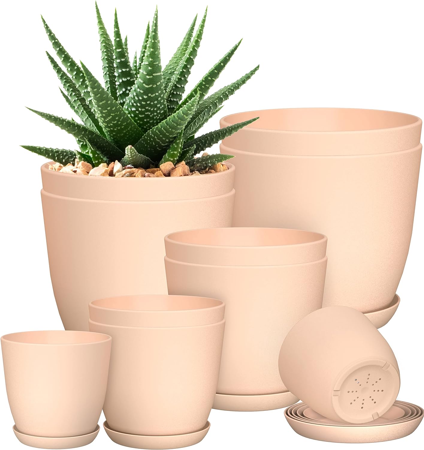 Utopia Home - Plant Pots with Drainage - 7/6.6/6/5.3/4.8 Inches Home Decor Flower Pots for Indoor Planter - Pack of 10 Plastic Planters, Cactus, Succulents Pot - Pink