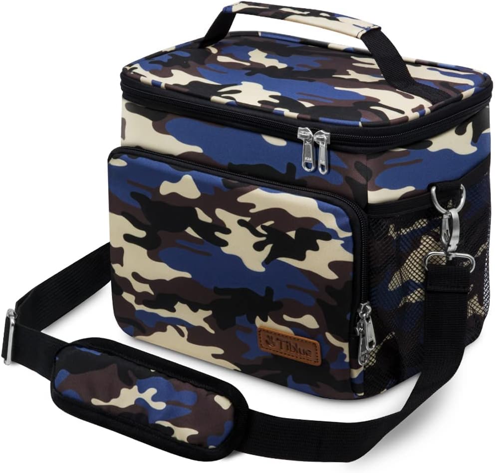 Tiblue Insulated Lunch Bag for Women/Men - Reusable Lunch Box for Office Work School Picnic,Leakproof Freezable Cooler Bag with Adjustable Shoulder Strap for Kid/Adult(Medium, Brave Ocean Camouflage)