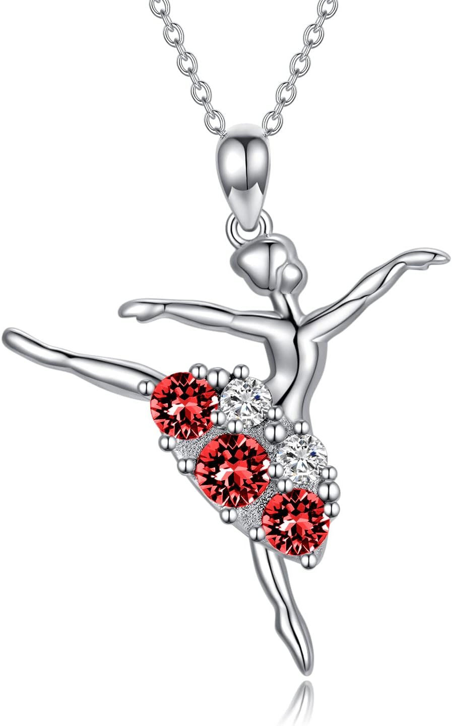 AOBOCO Ballerina Necklace 925 Sterling Silver Dancer Pendant Embellished with Birthstone Crystals from Austria, Ballet Recital Themed Dancer Gifts for Women