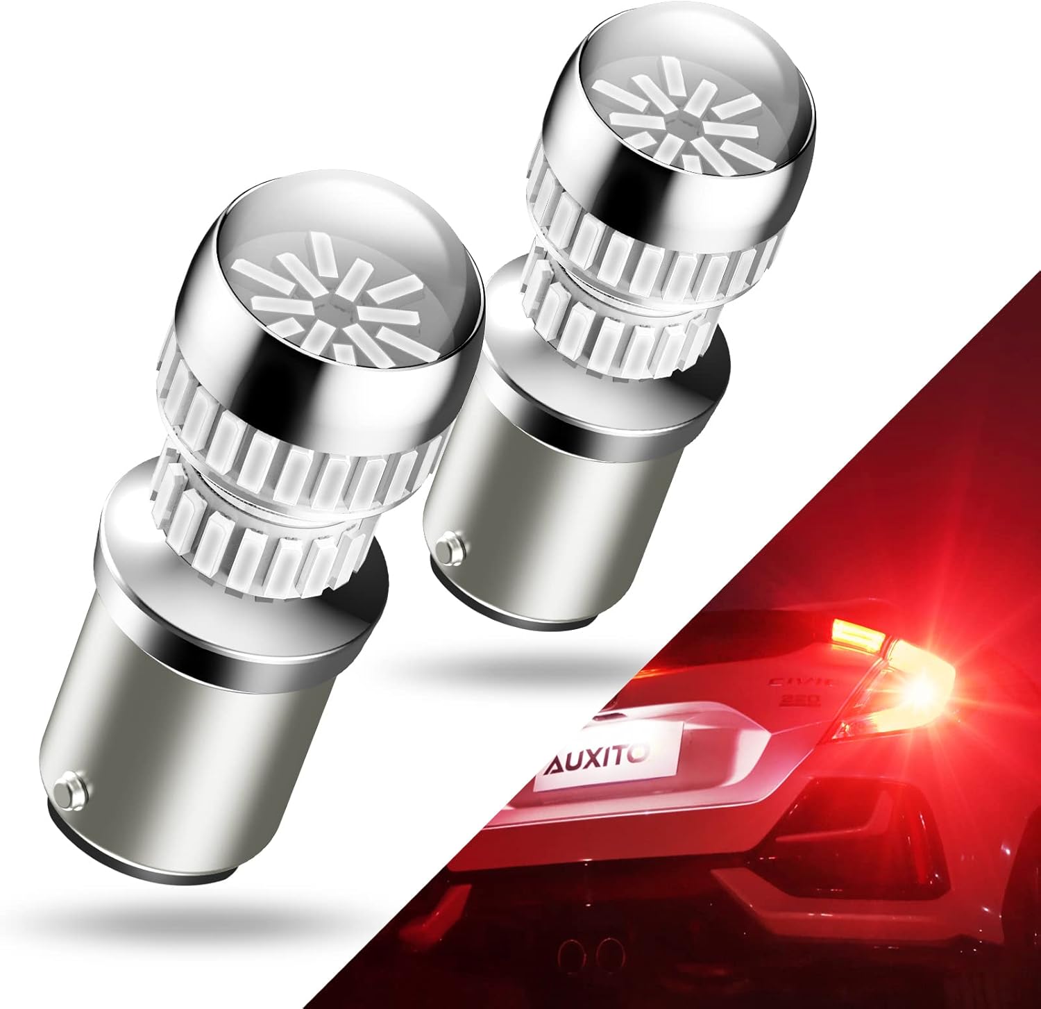 AUXITO Upgraded 1157 2357 LED Bulb Red for Tail Lights Brake Lights 400% Super Bright 2057 2357 7528 BAY15D LED Replacement Light Kit for Tail Stop Brake Signal Running Lights, Pack of 2