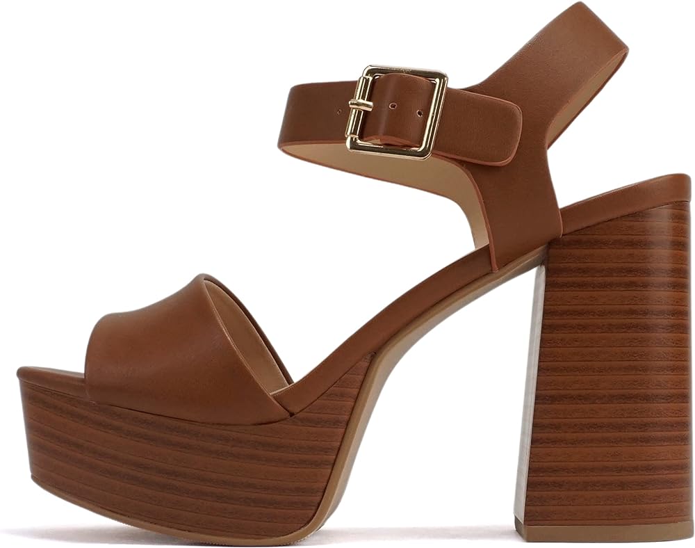 Soda OPTIONS ~ Women Open Square Toe Single Band Ankle Strap Buckle Platform High Heel Sandal